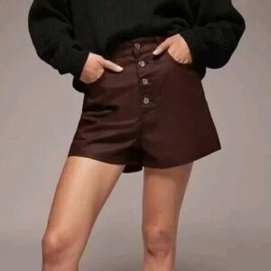 Zara Size 2 Burgundy Coated Button Fly High Rise Mom Shorts